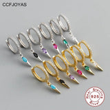 925 Silver Awl Drop Earrings Black/White/Turquoise Zircon Punk Style