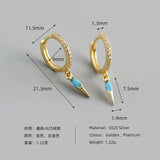 925 Silver Awl Drop Earrings Black/White/Turquoise Zircon Punk Style