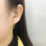 925 Silver Awl Drop Earrings Black/White/Turquoise Zircon Punk Style