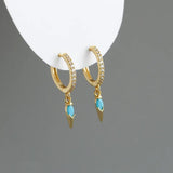 925 Silver Awl Drop Earrings Black/White/Turquoise Zircon Punk Style