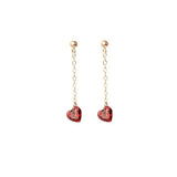 925 Silver Garnet Red Heart Drop Earrings French Chain Piercing Jewelry