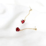 925 Silver Garnet Red Heart Drop Earrings French Chain Piercing Jewelry