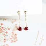 925 Silver Garnet Red Heart Drop Earrings French Chain Piercing Jewelry