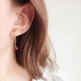 925 Silver Garnet Red Heart Drop Earrings French Chain Piercing Jewelry