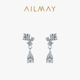 925 Silver Water Drop CZ Stud Earrings