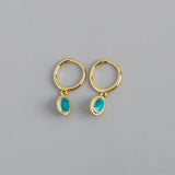925 Sterling Silver Geometric Starry Sky Green Enamel Drop Earrings