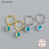 925 Sterling Silver Geometric Starry Sky Green Enamel Drop Earrings