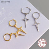 925 Silver Geometric Cross Drop Earrings Silver Fine Jewelry