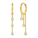925 Silver CZ Charms Tassel Chain Earrings