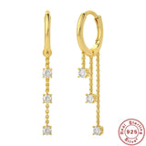 925 Silver CZ Charms Tassel Chain Earrings