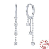 925 Silver CZ Charms Tassel Chain Earrings