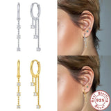 925 Silver CZ Charms Tassel Chain Earrings