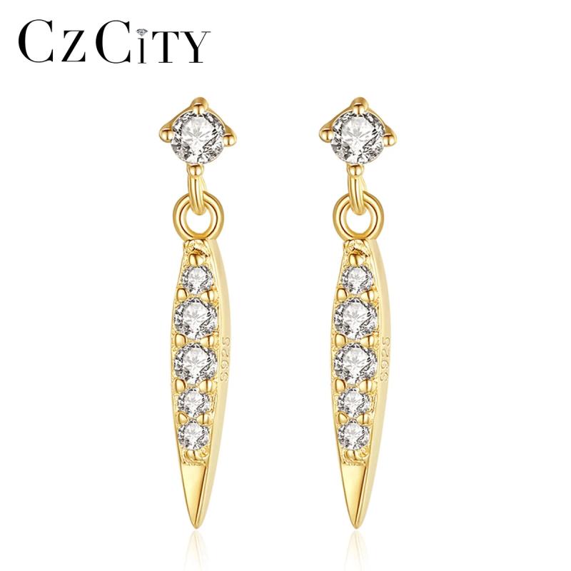 925 Silver Golden Pea Pod Zircon Drop Earrings for Women