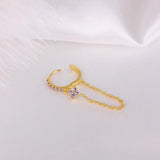 925 Silver Zircon Flower Charm Earrings Purple Crystal Tassel Earrings