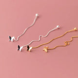 925 Silver Butterfly Tassel Ear Line Earrings