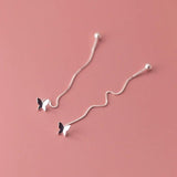 925 Silver Butterfly Tassel Ear Line Earrings