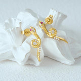 Zircon Snake Stud Earrings Sterling Silver Animal Jewelry