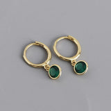 925 Silver Green Zircon Huggie Drop Earrings for Women