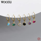925 Silver Green Zircon Huggie Drop Earrings for Women