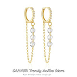 925 Silver Double Chain Tassel Earrings with Zircon for Women