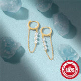 925 Silver Double Chain Tassel Earrings with Zircon for Women