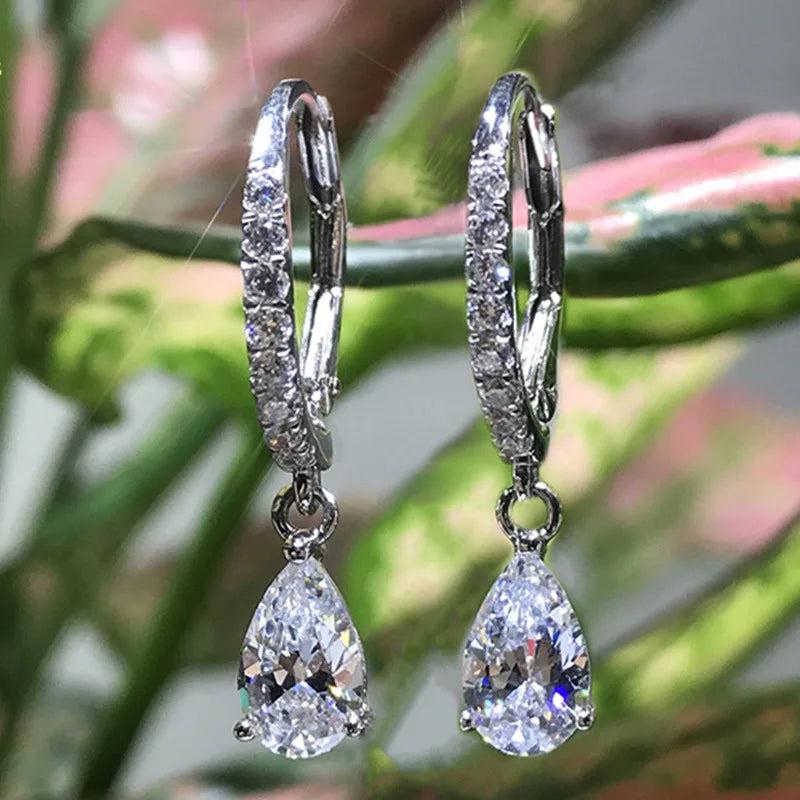 Water Drop AAAAA Zircon Dangle Earring 925 Sterling Silver Jewelry
