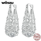 925 Silver Vintage Pattern Hoop Earrings Wedding Dangle Pendientes