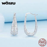 925 Silver Vintage Pattern Hoop Earrings Wedding Dangle Pendientes