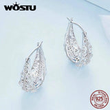 925 Silver Vintage Pattern Hoop Earrings Wedding Dangle Pendientes