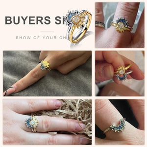 Celestial Moon Sun Ring Silver 925 Fine Jewelry