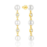 925 Silver Fringed Pearls Zircon Drop Earrings 18K Jewelry