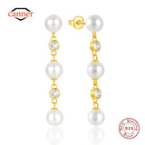 925 Silver Fringed Pearls Zircon Drop Earrings 18K Jewelry
