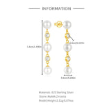 925 Silver Fringed Pearls Zircon Drop Earrings 18K Jewelry