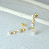 925 Silver Fringed Pearls Zircon Drop Earrings 18K Jewelry