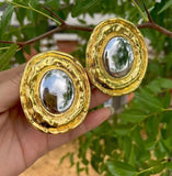 Golden Round Geometric Earrings for Women