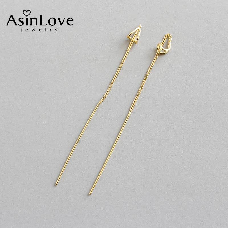 925 Silver Chain Long Drop Earrings 14K Female Celebrity Jewelry