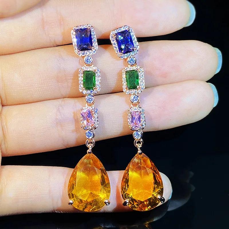 925 Silver Fantasy Zircon Tassel Earrings Retro