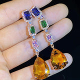 925 Silver Fantasy Zircon Tassel Earrings Retro