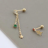 925 Silver Star Snowman Drop Earrings Fairy Tassel Zircon Gift