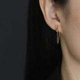925 Silver Green Zircon Bar Chain Earrings for Women Daily Wear