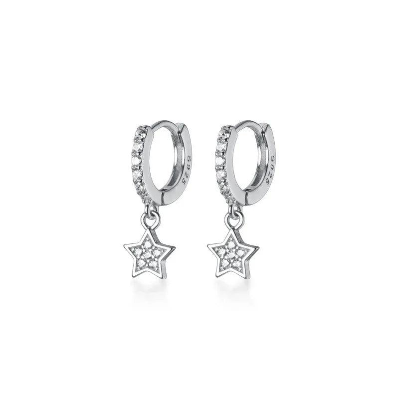 925 Silver Star Crystal Drop Earrings Party Jewelry Gift