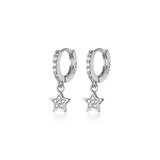 925 Silver Star Crystal Drop Earrings Party Jewelry Gift