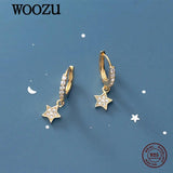 925 Silver Star Crystal Drop Earrings Party Jewelry Gift