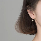 925 Silver Star Crystal Drop Earrings Party Jewelry Gift