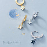 925 Silver Star Crystal Drop Earrings Party Jewelry Gift