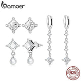 925 Silver Square Zircon Drop Earrings for Women