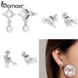 925 Silver Square Zircon Drop Earrings for Women