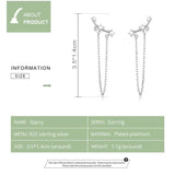 925 Sterling Silver Stars Chain Drop Earrings Long Link Wedding Jewelry
