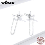 925 Sterling Silver Stars Chain Drop Earrings Long Link Wedding Jewelry