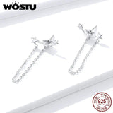 925 Sterling Silver Stars Chain Drop Earrings Long Link Wedding Jewelry